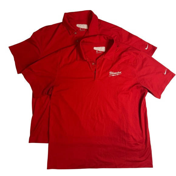 2 Milwaukee Tool Nike Golf Polo Shirts Men's Large Red Short Sleeve Logo - Picture 1 of 8
